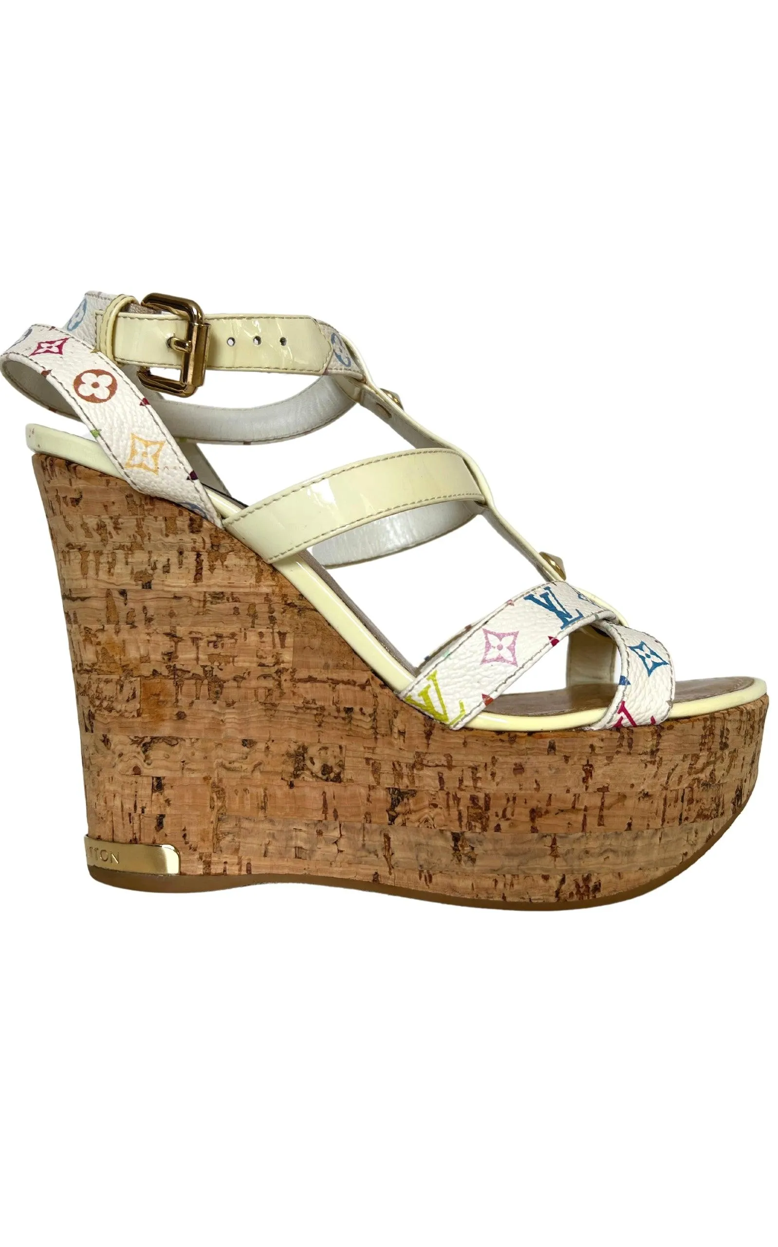 White Monogram Multicolor Wedge