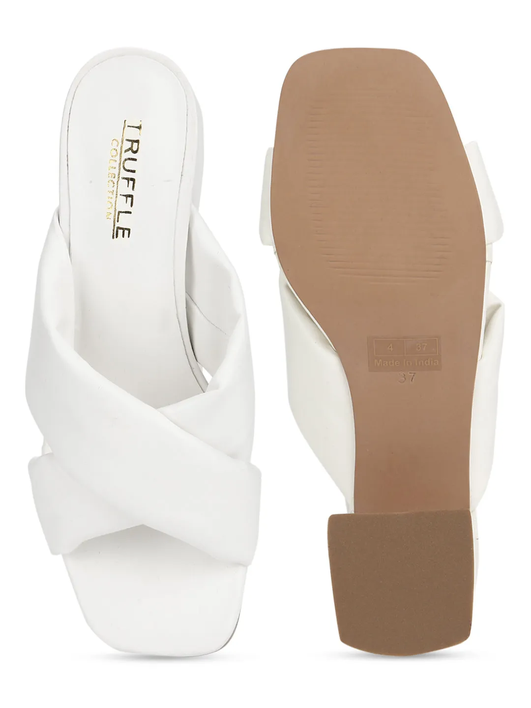 White PU Crossover Quilted Mules (TC-ST-1230-WHTPU)