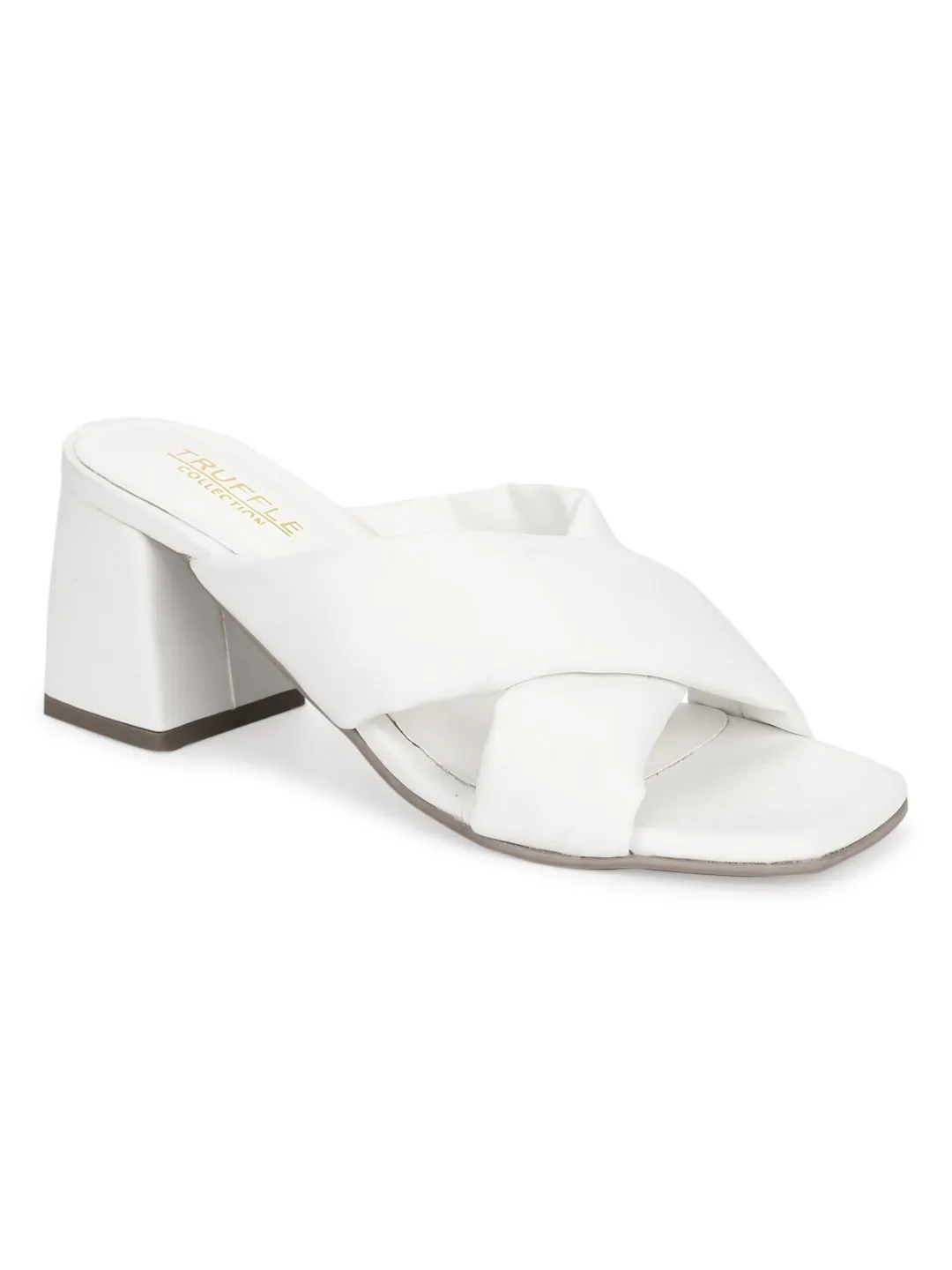 White PU Crossover Quilted Mules (TC-ST-1230-WHTPU)