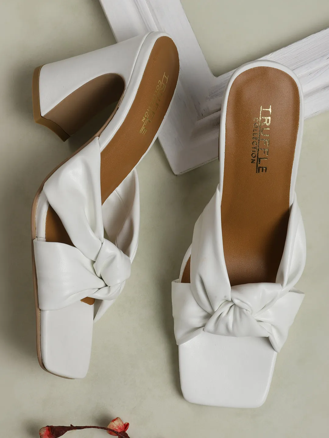 White PU Knotted Strap Block Heel Mules (TC-ST-1236-WHTPU)