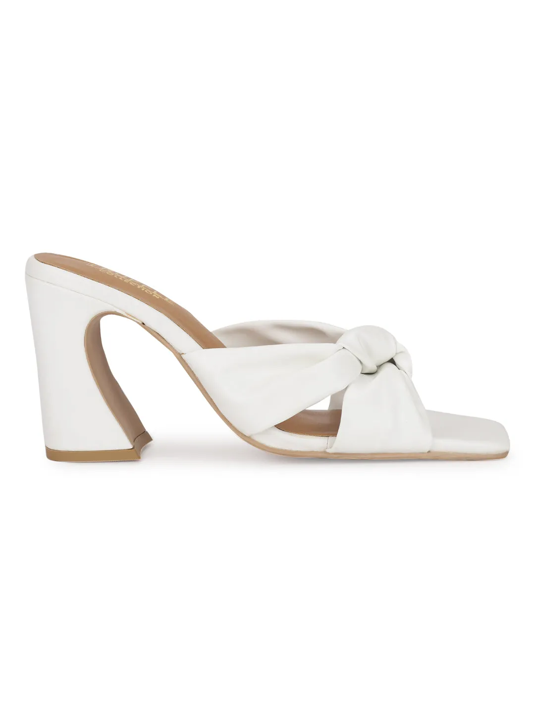 White PU Knotted Strap Block Heel Mules (TC-ST-1236-WHTPU)