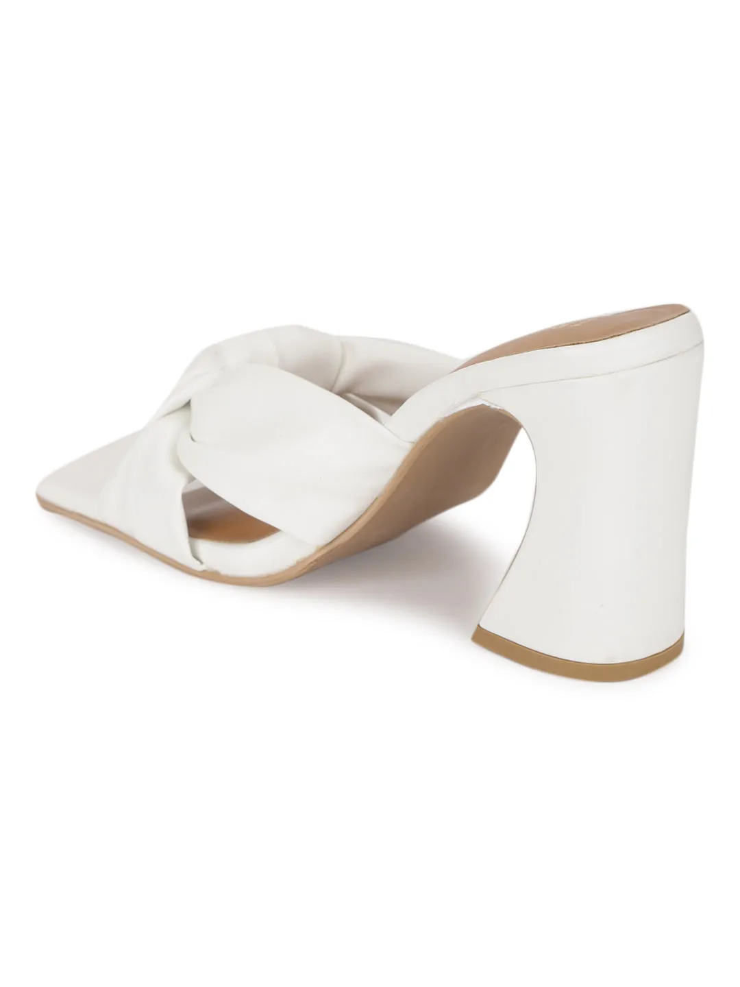 White PU Knotted Strap Block Heel Mules (TC-ST-1236-WHTPU)