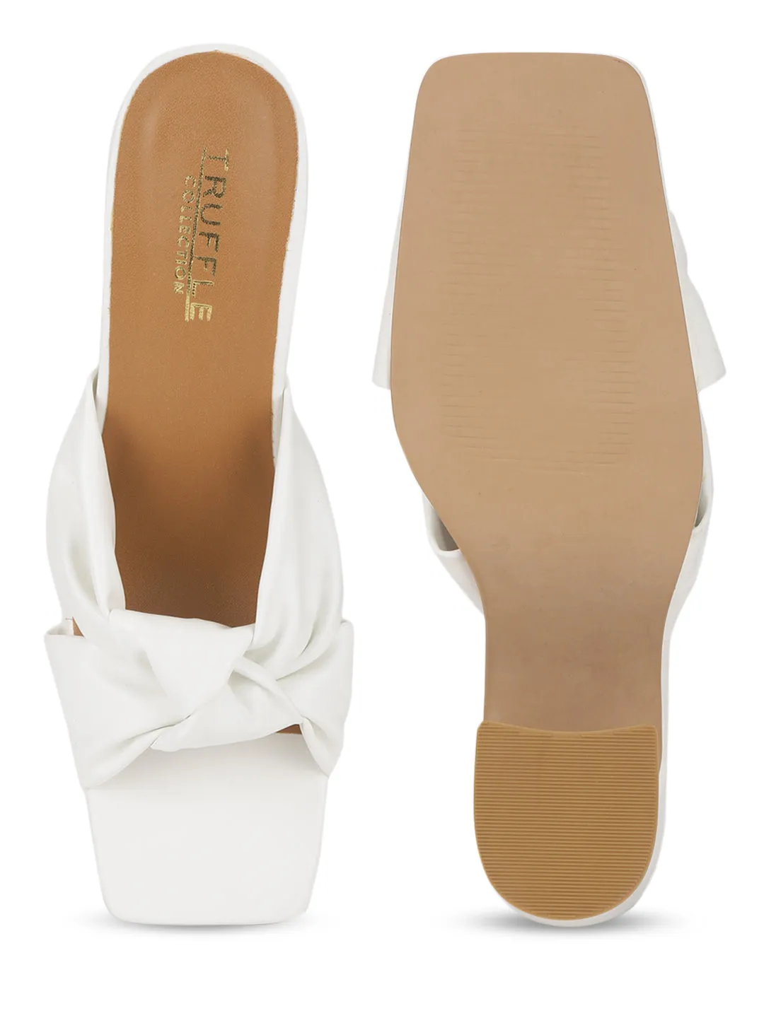 White PU Knotted Strap Block Heel Mules (TC-ST-1236-WHTPU)