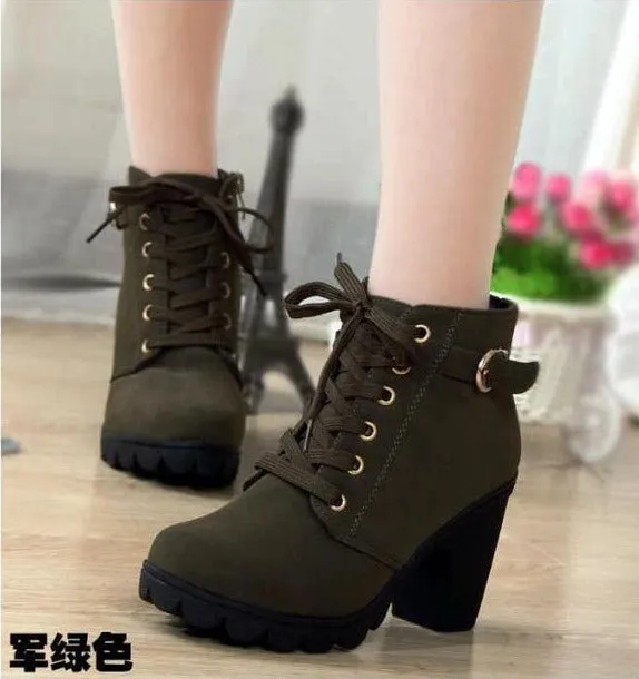 Women ankle boots autumn women shoes high heels 8.5 cm lace-up