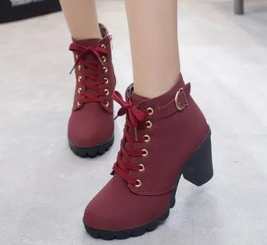 Women ankle boots autumn women shoes high heels 8.5 cm lace-up