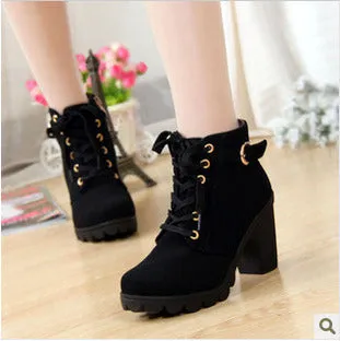 Women ankle boots autumn women shoes high heels 8.5 cm lace-up