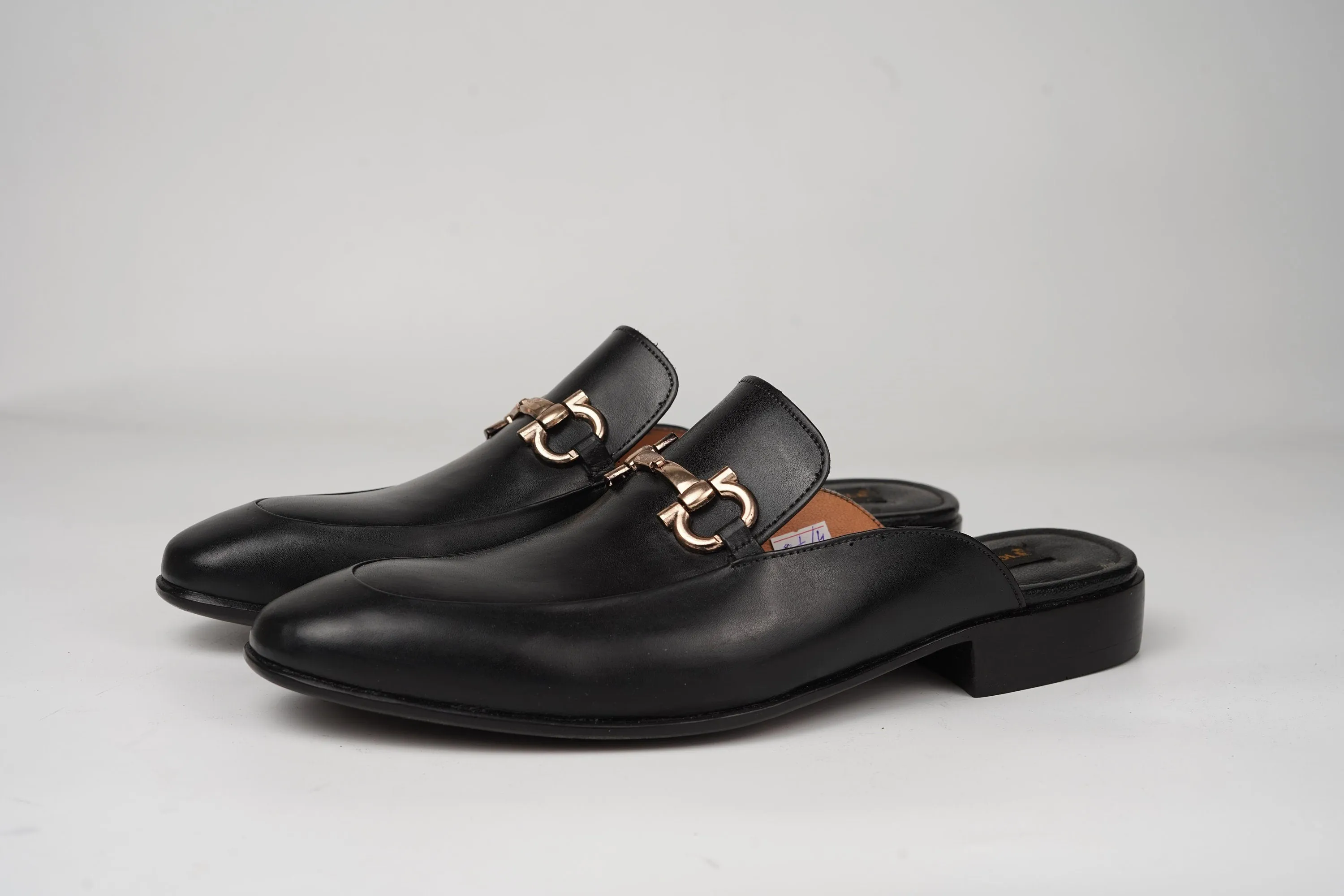 Women Black Aniline Horsebit backless loafer Slip on Mule