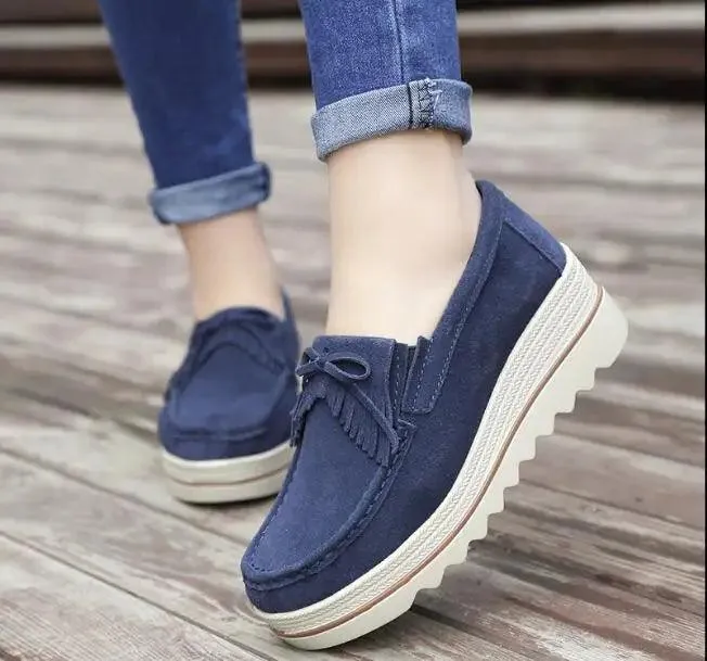 Women Flats Platform Shoes Casual Thick Tassel Slip On