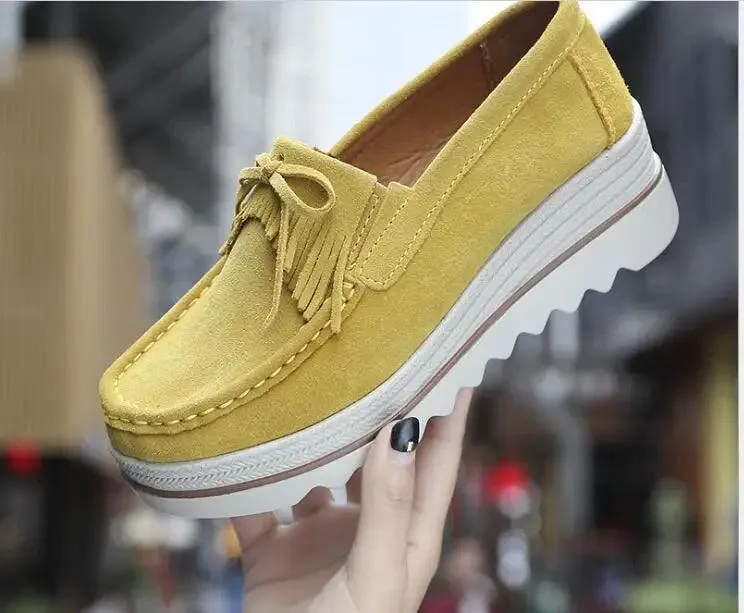 Women Flats Platform Shoes Casual Thick Tassel Slip On