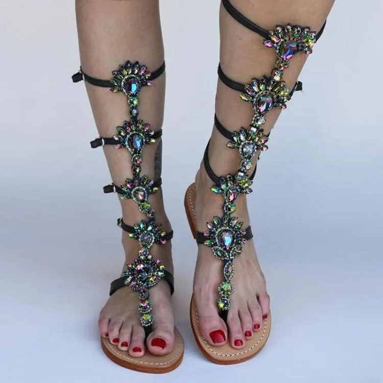 Women rhinestone strappy gladiator sandals