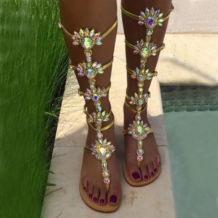 Women rhinestone strappy gladiator sandals