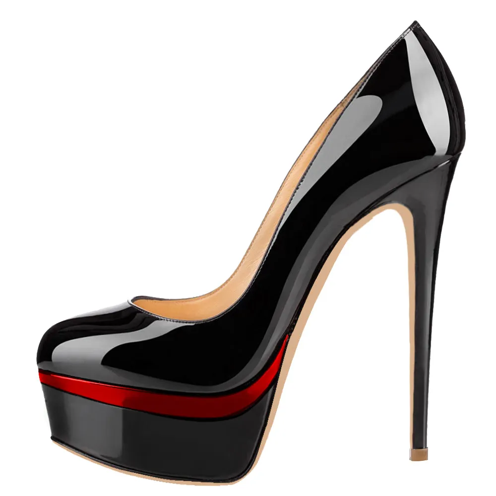 Women Sexy 14cm Black&Red Pumps Party High Heels with platform