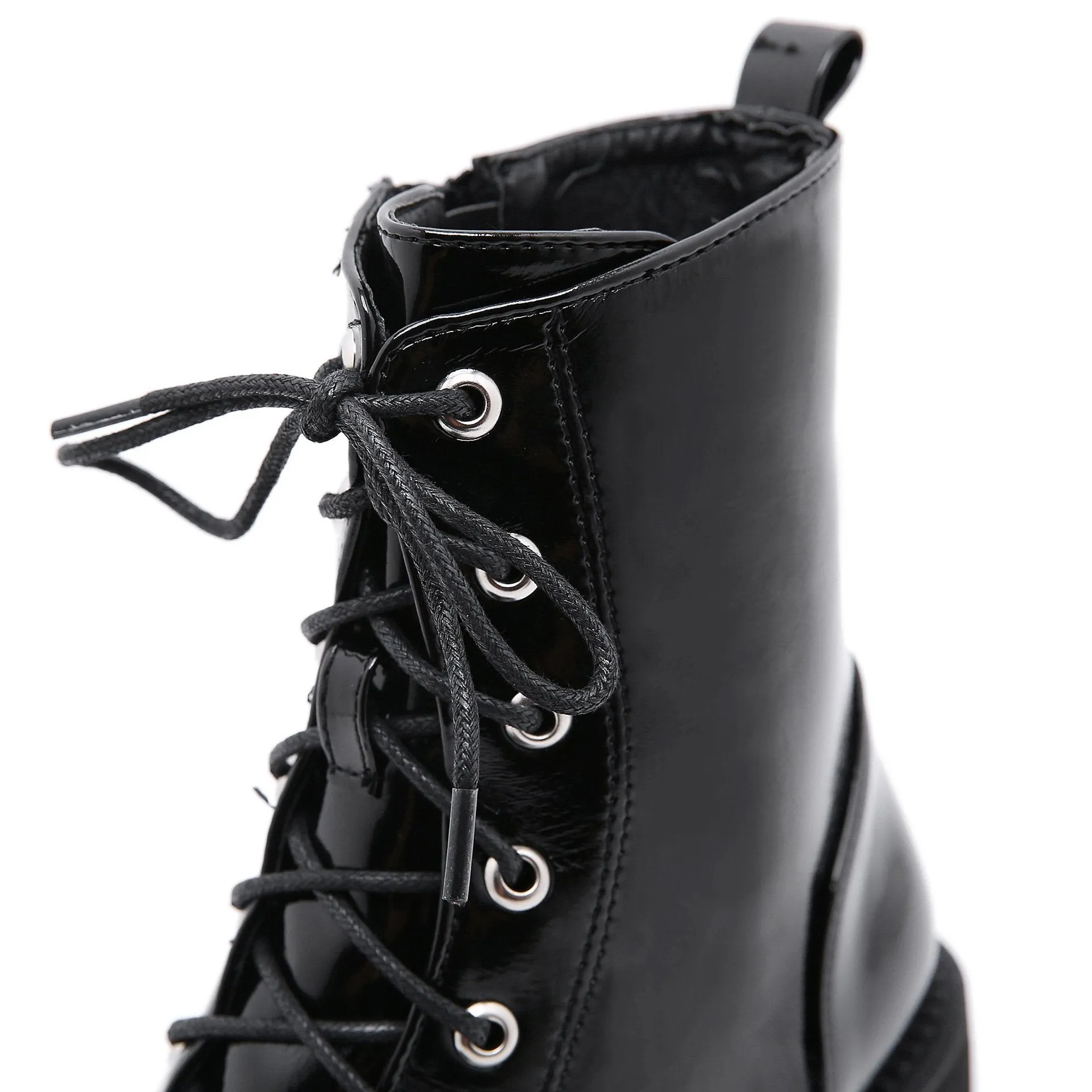 Women's black thick platform combat boots zipper front lace punk boots