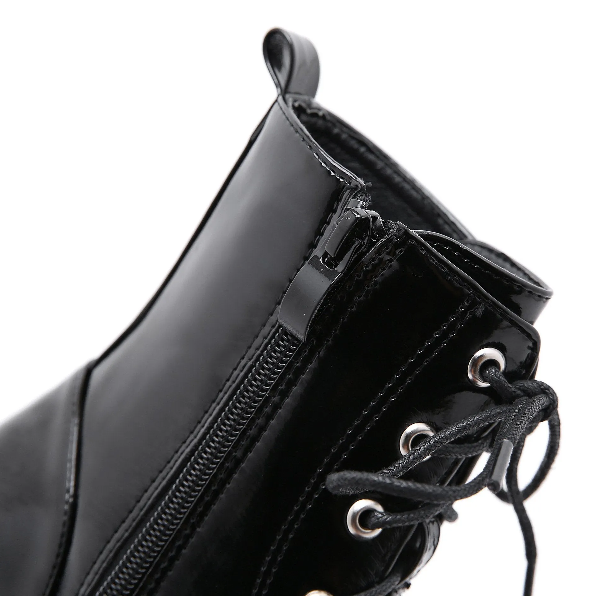 Women's black thick platform combat boots zipper front lace punk boots