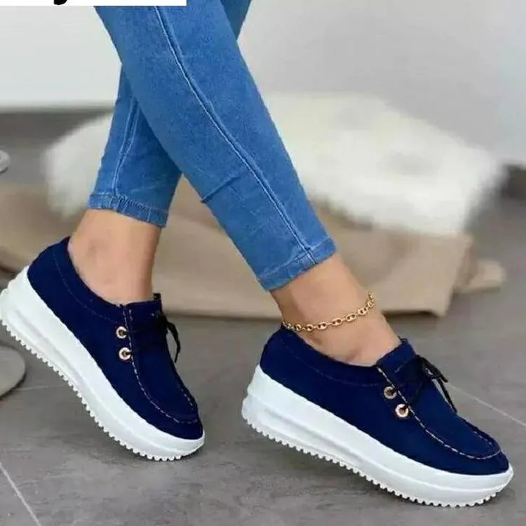 Women's front lace thick platform sneakers lightweight walking shoes