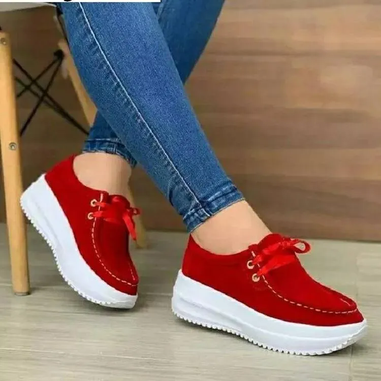 Women's front lace thick platform sneakers lightweight walking shoes