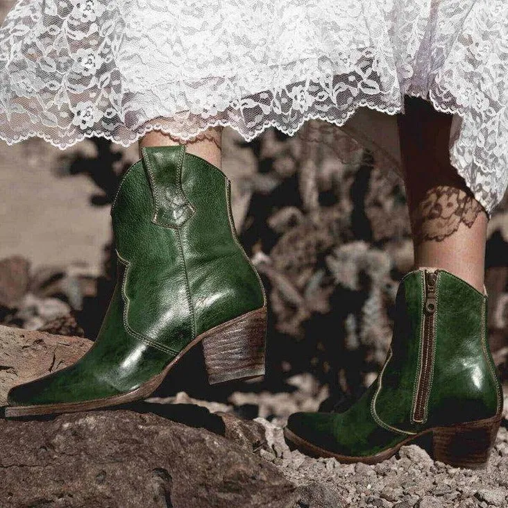 Women's short cowboy boots pointed toe ankle western boots