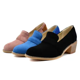 Women's Suede Block Heels Pumps