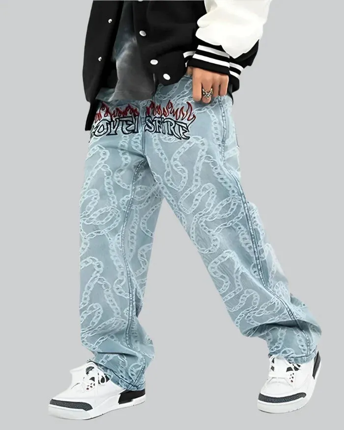 Y2K Light Blue Hip Hop Jeans