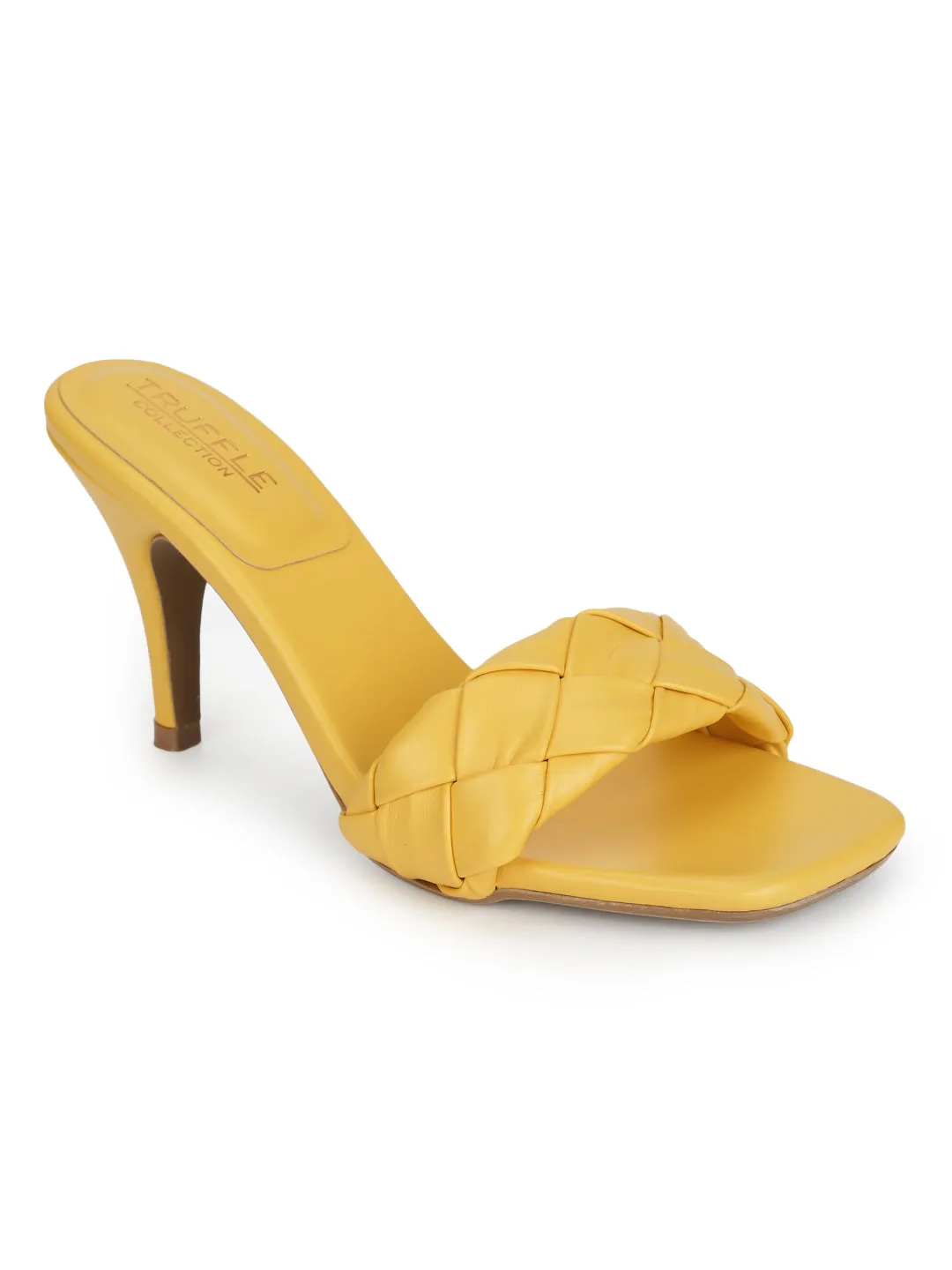 Yellow PU Quilted Braid Strap Stiletto Mules (TC-ST-1299-YEL)