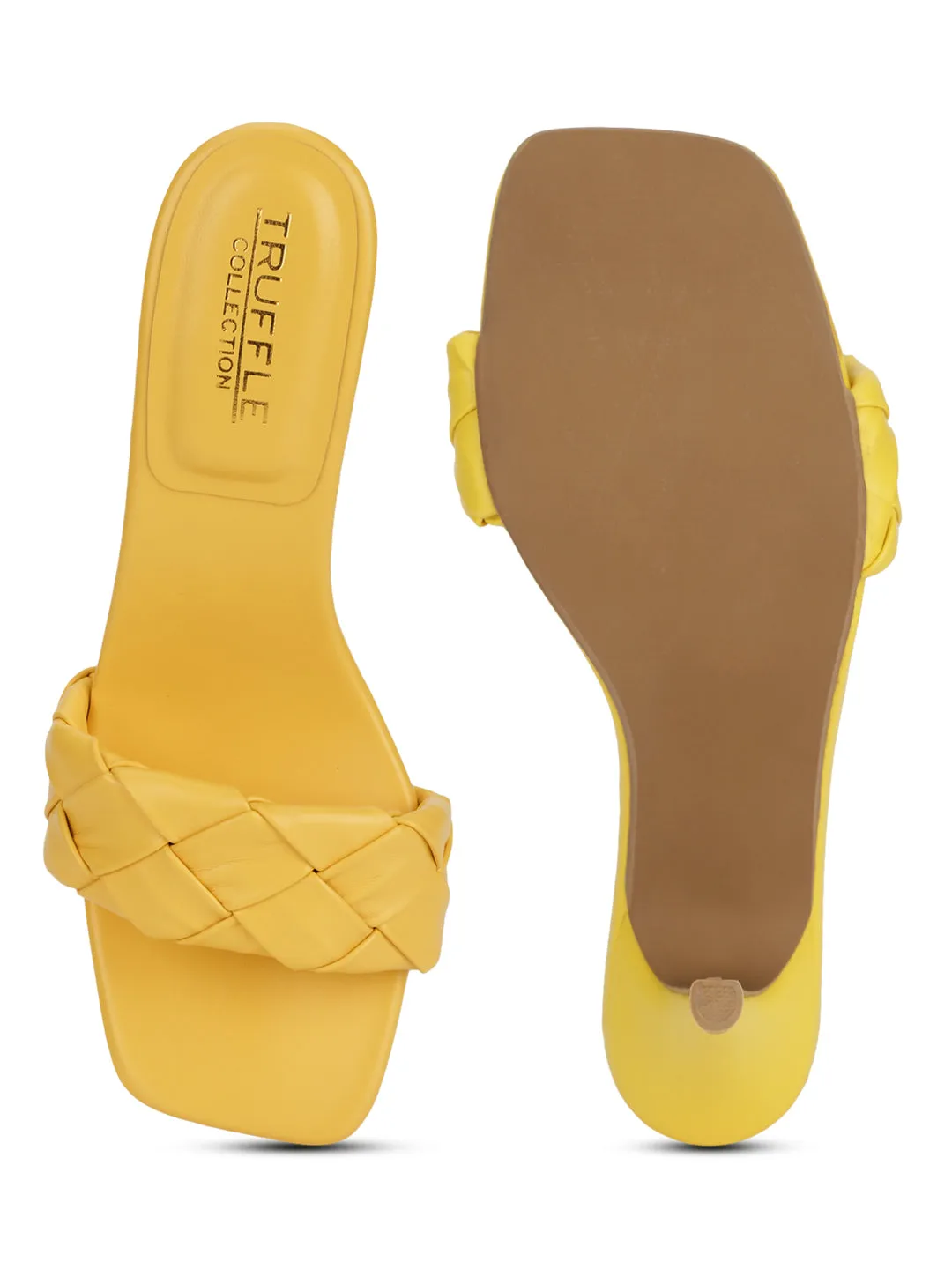 Yellow PU Quilted Braid Strap Stiletto Mules (TC-ST-1299-YEL)